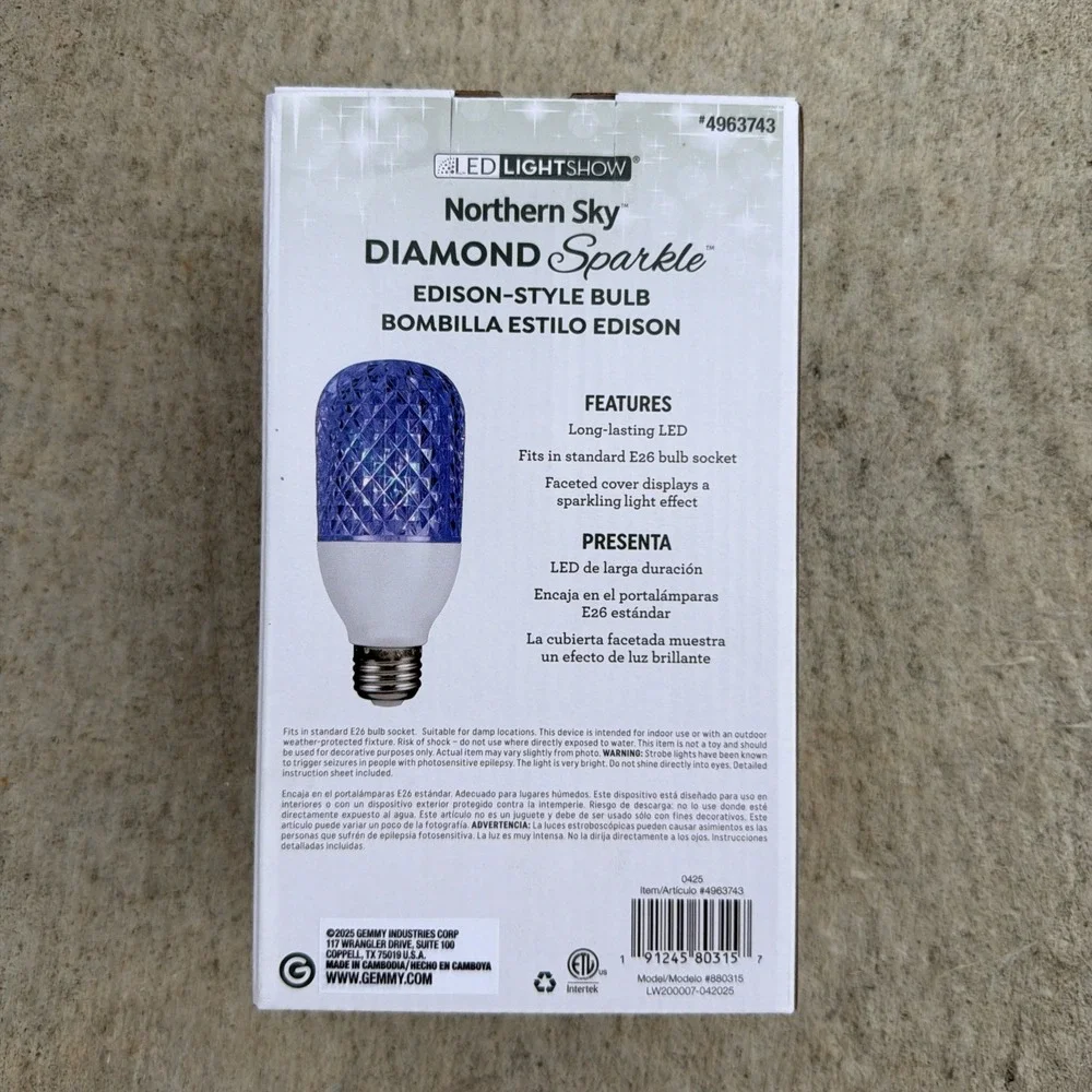 NIB Gemmy LED Northern Sky Diamond Sparkle Christmas Multicolor Edison Bulb